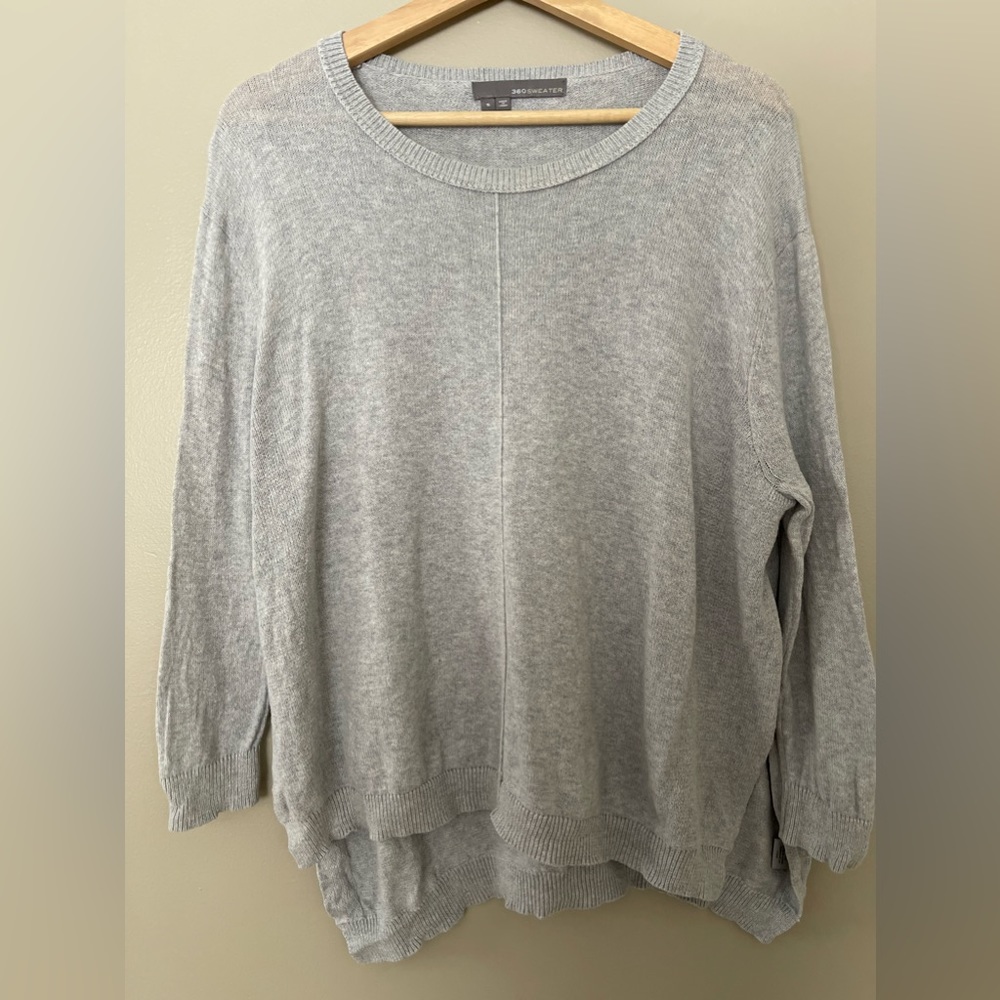 360 Sweater Cashmere Cotton Blend Crew Neck Sweater in Gray Size Small